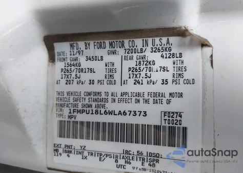 1998 Ford Expedition Eddie Bauer/Xlt from USA, damaged, VIN 1FMPU18L6WLA67373